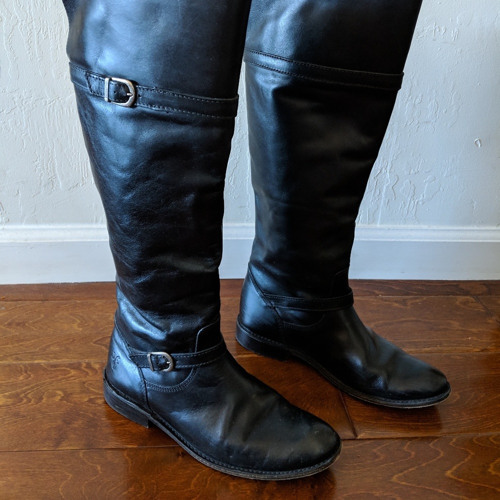 Frye Dorado Tall Leather Riding Boots - Black